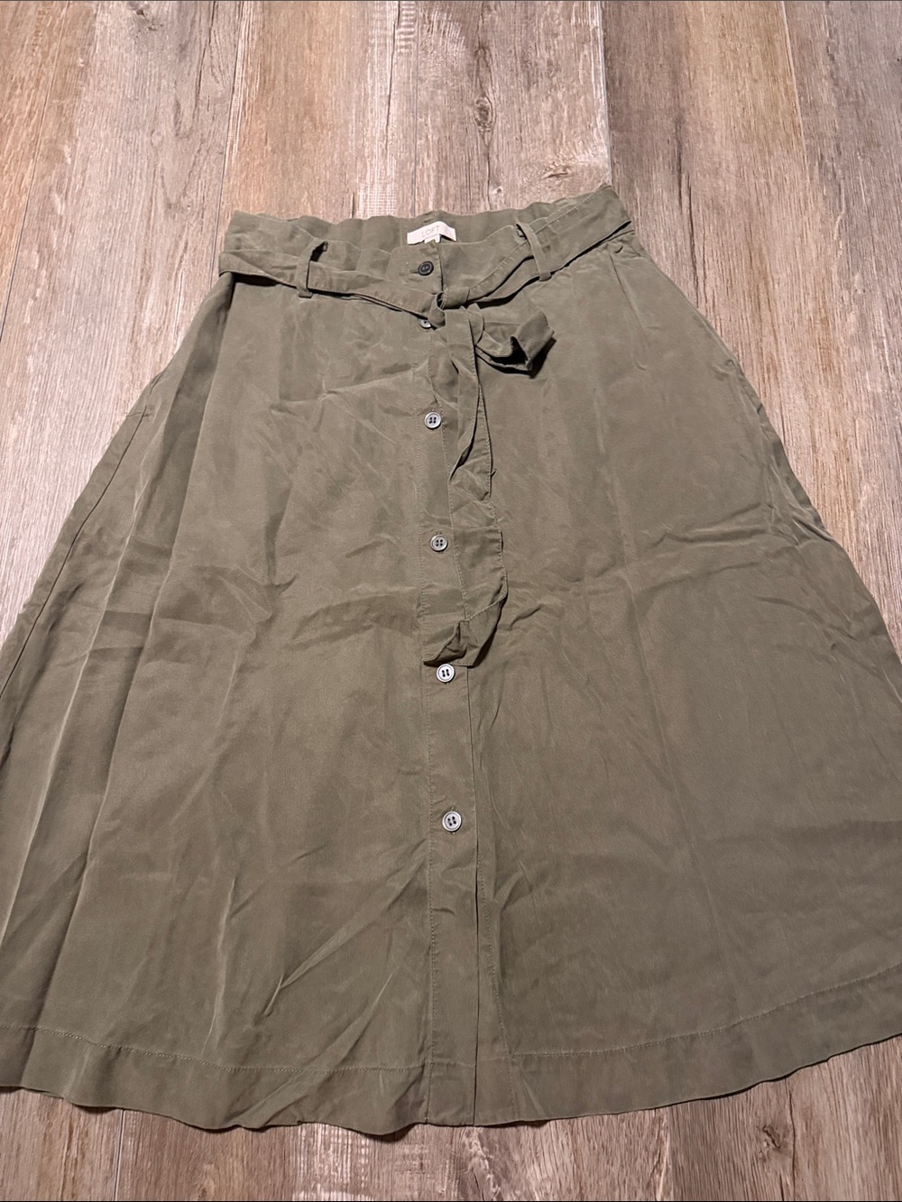 LOFT Olive Green Button-Front A-Line Midi Skirt